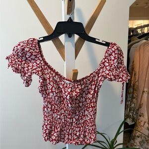 Reformation Red and White Floral Blouse